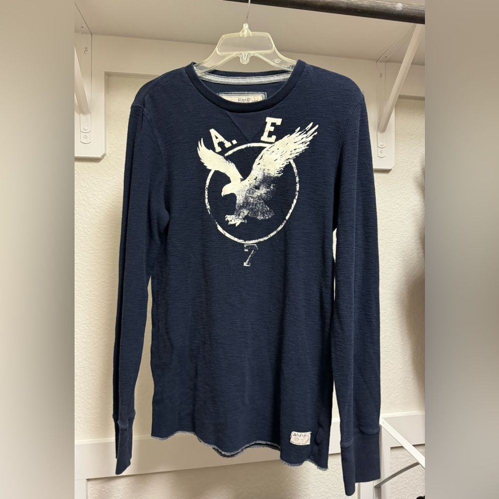 American Eagle Navy Logo Long Sleeve